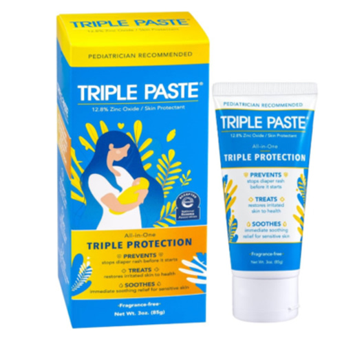 Triple Paste Diaper Rash Cream for Baby - 3 oz Tube - Zinc Oxide Ointment Treats, Soothes and Prevents Diaper Rash - Pediatrician-Recommended Hypoallergenic Formula with Soothing Botanicals