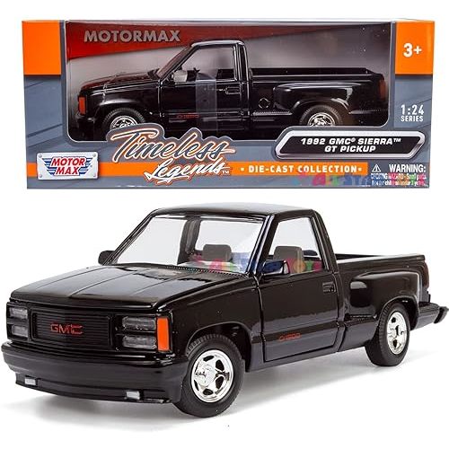 Motormax 1992 GMC Sierra GT Pickup Truck 1/24 Diecast Model Car Black 73204
