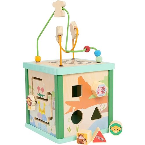Disney Wooden Toys Lion King Activity Cube, Shape Sorting and Maze Puzzle, Learning and Education, Kids Toys for Ages 12 Month by Just Play