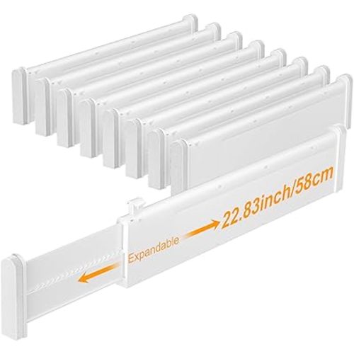 HiYZ Expandable Drawer Dividers, Large Kitchen Utensils Drawers Divider, 2.36" High Adjustable Drawer Organizers Separators for Clothing,Kitchen Utensils,Tools,8 Long Dividers(12.6"-22.8")
