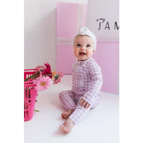 Purple Gingham Zipper Romper