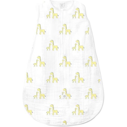 SwaddleDesigns Cotton Muslin Sleeping Sack, Mommy & Baby Giraffe, Yellow, Small 0-6 Months, Wearable Blanket with 2-way Zipper