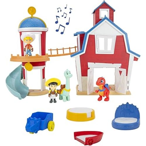 Dino Ranch Clubhouse,Large 12-Inch Playset with Lights & Sound,Features Silo with Slide,Bridge,Extendable Room,2 Dino Ranchers,2 Dinos - Toys for Kids - Amazon Exclusive