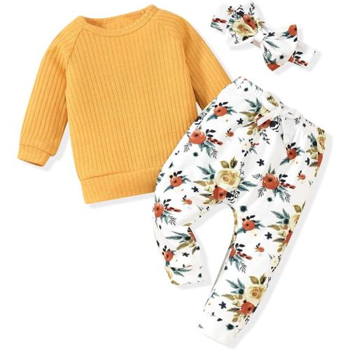 HINTINA Infant Baby Girl Knit Pullover Long Sleeve Sweater Outfits Fall Winter Clothes Clothing Set