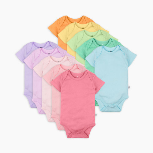 Honest Baby Clothing 10-Pack Organic Cotton Short Sleeve Bodysuits - Rainbow Pinks, Newborn, 10