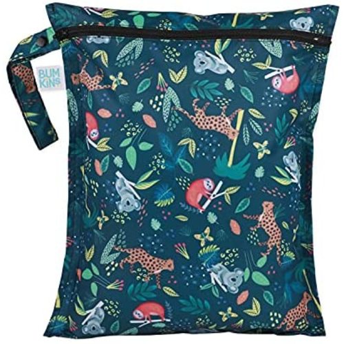 Bumkins Waterproof Wet Bag, Washable, Reusable for Travel, Beach, Pool, Stroller, Diapers, Dirty Gym Clothes, Wet Swimsuits, Toiletries, 12x14 - Jungle