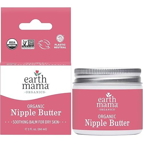 Earth Mama Organic Nipple Butter™ | Nipple Cream Safe for Breastfeeding | Postpartum Essentials for Nursing | Non Lanolin Nipple Cream, 2-Fluid Ounce