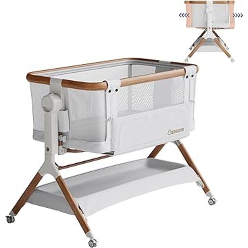 Bassinet Bedside Sleeper, Rocking Bassinet for Baby, 3 in 1 Crib with 6 Adjustable Height,Breathable Mesh and Lockable Wheels, Baby Must Haves for Newborns