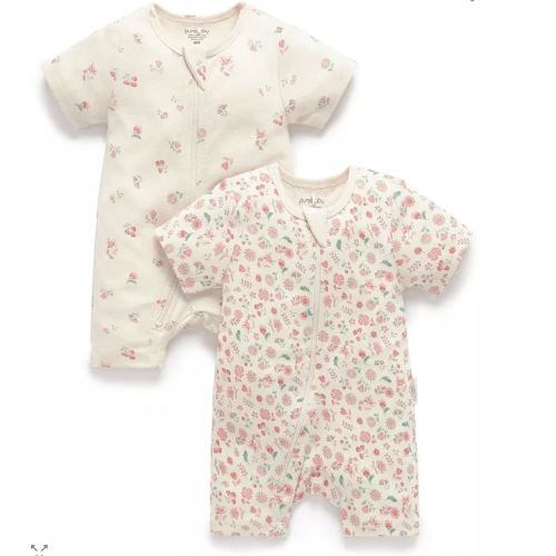 Girls' 2 Pack Short Sleeve Zip Romper Floral - Baby Size 0-3
