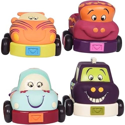 B. toys – Wheeee – ls Soft Pull – Back Cars – Set of 4 Baby & Toddler Vehicles – Fun & Colorful Animal Designs – Early Development Toy – 12+ Months