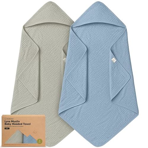 KeaBabies Muslin Hooded Baby Towels for Newborn Girls, Boys - 2-Pack, 30x30 Organic Cotton Baby Bath Towels Hooded, Soft Absorbent, Toddlers, Kids, Infant, Newborn Bath Essentials (Steel, Petite)