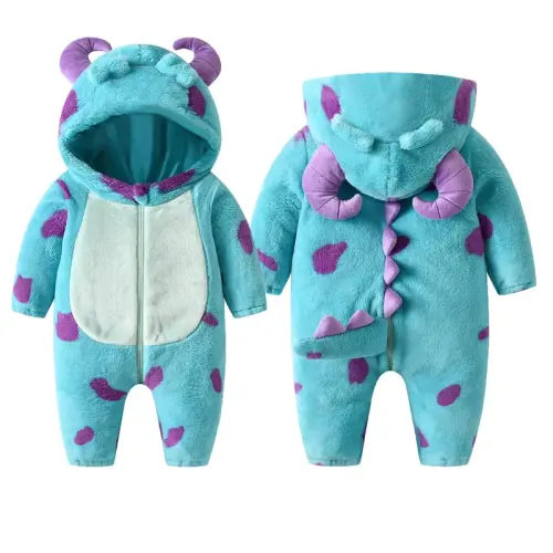 Infant Fleece Jumpsuit Cartoon Animal Horn Hooded Warm Thicken - TikTok Shop