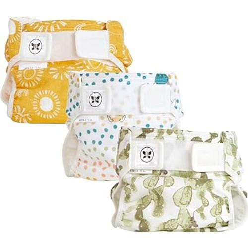 Honest Hybrid Cloth Diaper Covers with Pocket-Sling, Small (8-15 lbs), Stops Nighttime Leaks, Use with Boosties Disposable Diaper Pad or Reusable Insert, 3 Pack of Cotton Muslin Covers