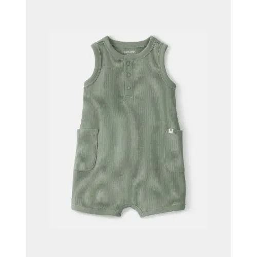 Baby Boy Waffle-Knit Sleeveless Romper - Green | Carter's