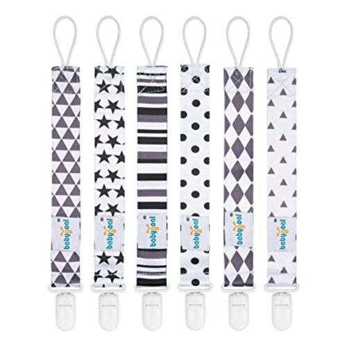 Babygoal Neutral Pacifier Clips, 6 Pack Binky Paci Holder Clips and Leash for Boys and Girls Fits for Most Pacifier, Binkie Styles & Baby Teethers & Toys and Gift 6PB05