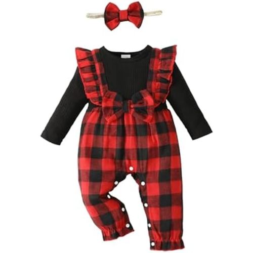 Newborn Infant Baby Girl Clothes Fall Winter Plaid Long Sleeve Jumpsuit One Piece Romper Bodysuit Baby Overalls Outfits