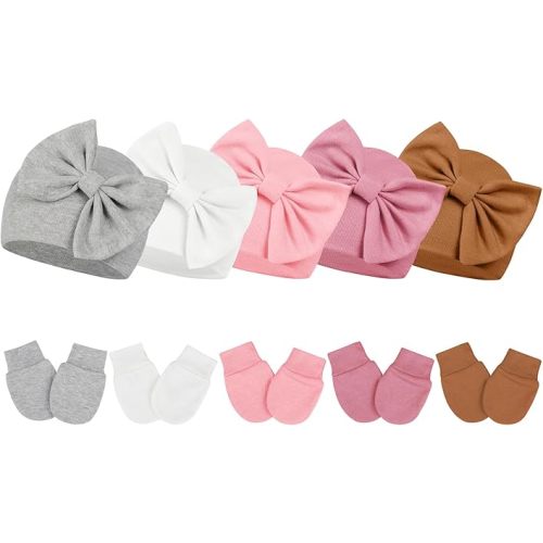 Century Star Newborn Girls Hats Baby Hat and Mitten Set Big Bow Knit Infant Headbands Winter Baby Hat for Girls