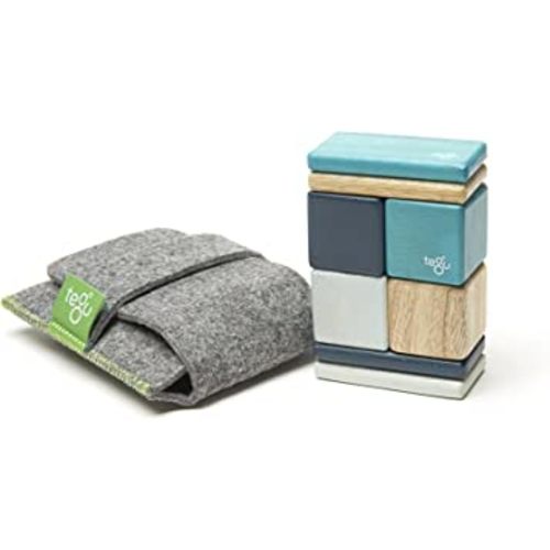 8 Piece Tegu Pocket Pouch Magnetic Wooden Block Set, Blue