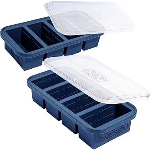 Souper Cubes 1 Cup Silicone Freezer Molds with Lids - Soup Cubes Freezer Tray with Lid - Perfect for Freezing Broth, Rice, Individual Portions, Meal Prepping and More - Blueberry - 2-Pack