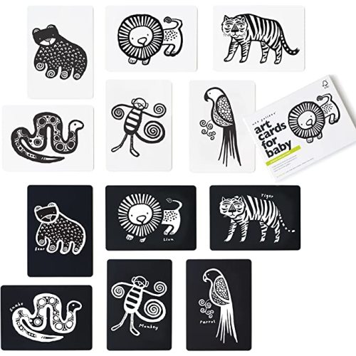 Wee Gallery Art Cards for Baby, Durable High Contrast Black and White Animal Flashcards for Newborns, Brain Development, Sensory Toys, Tummy Time Essentials for Infant and Toddler - Jungle Animals