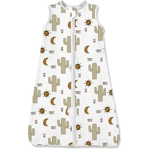 TotAha Boho Cactus Sleep Sack 6-12-15 Months, Light Wearable Blanke, Stretchy Sleepsack, Silky Comfort, Buttery Soft, Swaddle Transition Sleeping Bag, 2-Way Safe Zippers, 0.5 TOG