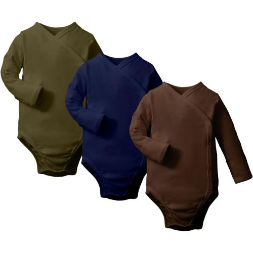 DEFAHN Baby Side Snap Kimono Bodysuit 100% Cotton 3-Pack Unisex Onsies for Newborn Boy Girl