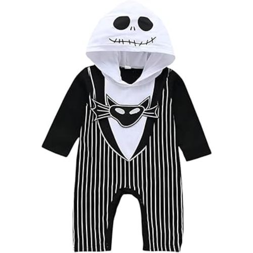 Dressy Daisy Infant Baby Boys Skeleton Jack Onesie Halloween Costume with Hood Party Bodysuit Romper Outfit Size 3-24 Months