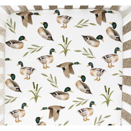Wild Duck Hunting Baby Fitted Crib Sheet for Girl Boy Mallard Duck Reeds Crib Mattress Cover Wild Bird Soft Stretchy Nursery Bed Sheets for Standard Crib Toddler Mattress 52"x28"