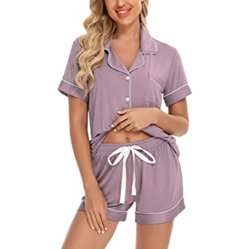 Senert Pajamas Set For Women Short Sleeve Sleepwear Soft Button Down Pjs Set Nightwear Lounge Sets S-XXL