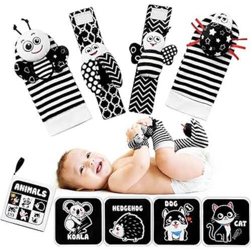 Baby Rattles Toys for 0-12 Month: Infant Toys 0-6 Months Baby Socks and Wrist Rattle Newborn Toys Baby Gifts for Boys and Girls - High Contrast Baby Toys for Newborn Infant Books Hand & Foot Toys