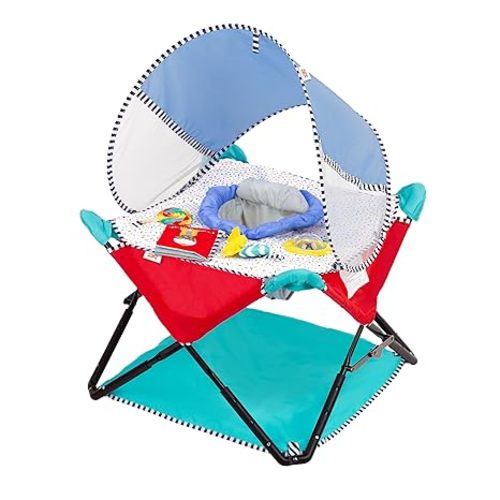 Bright Starts Pop 'N Jump Portable Activity Jumper, Indoor/Outdoor Use, Sweet Treats with 4 Sensory Toys, Ages 6-12 Months