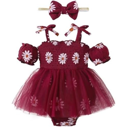 Mikrdoo Baby Girl Clothes Newborn Romper Dress Preemie Outfits Infant Lace Ruffle Sleeve Bodysuit with Headband