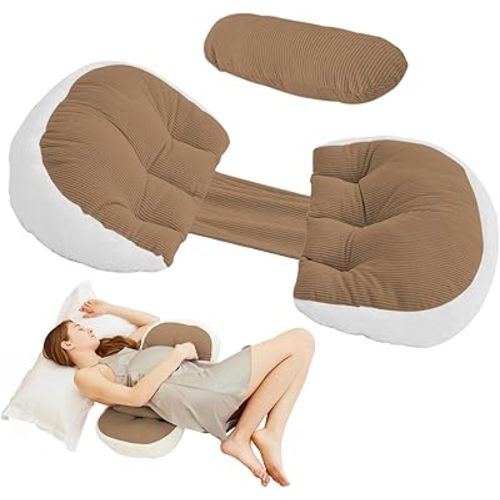 Pregnancy Pillow for Sleeping, Maternity Pillow with Pillow Cover - Support for Back, Legs, Belly, HIPS,Brown
