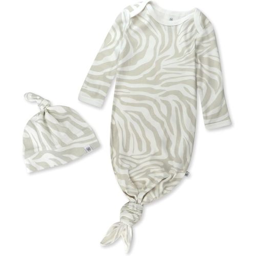 HonestBaby 2-Pack Sleeper Gowns Layette Sets 100% Organic Cotton for Newborn Baby Boys, Girls, Unisex - 0-6 Months - Light Zanzibar Zebra