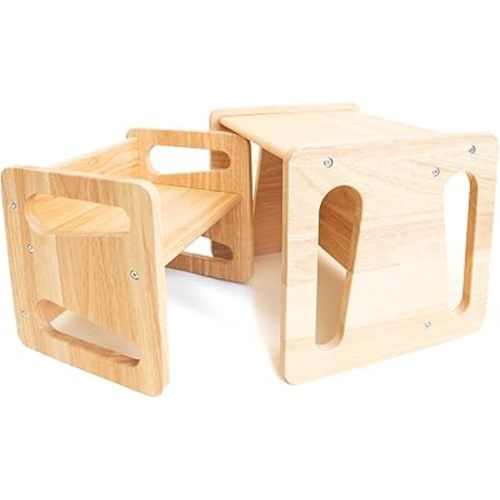 Montessori Weaning Table and Chair Set - Solid Wooded Toddler Table - Cube Chairs for Toddlers - Real Hardwood - Kids Montessori Furniture