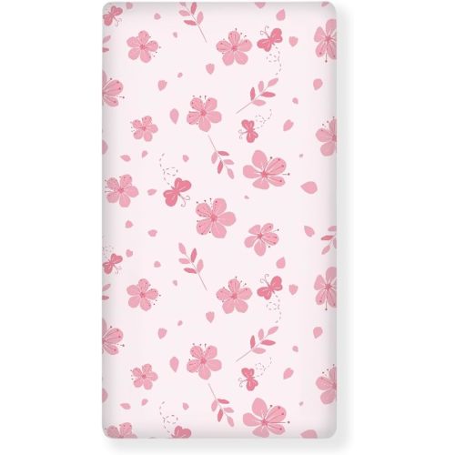 Cherry Blossom Pink Flower Fitted Crib Sheet Floral Flying Petals and Butterfly Standard Crib Mattress Fitted Sheet Toddler Bed Mattress Sheets Crib Mattress Sheet 28"x52"