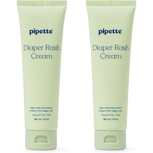Pipette Baby Diaper Rash Cream, 3 fl oz (Pack of 2), Relieve & Prevent Diaper Rash with Non-Nano Zinc Oxide, Fragrance-Free Baby Butt Cream, Non-Toxic Daily Protective Balm