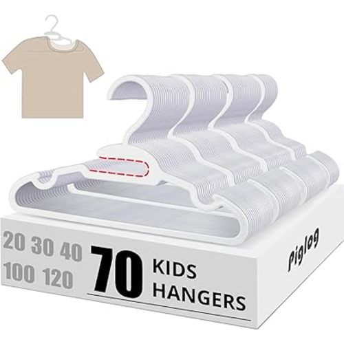 70 Pack Kids Hangers - Plastic Baby Clothes Hanger, 11.4 in White Toddler Hangers for Babies Child, Non-Slip & U-Shape Infants Hanger Ideal for Boys and Girls Closet Clothing Pants Coats
