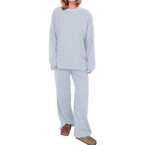 Women's Striped 2 Piece Lounge Matching Pajamas Set Loungewear