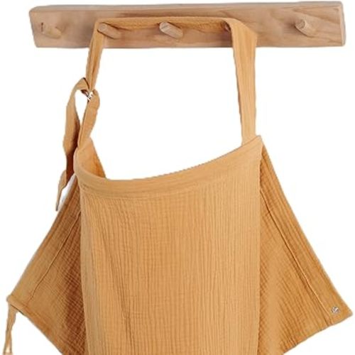 Blissful Diary Muslin Nursing Cover for Breastfeeding, Breathable Breastfeeding Cover up with Arch Neckline for Women, Nursing Apron (Retro Yellow)