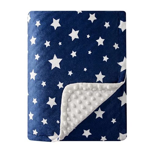 DaysU Silky Micro Soft Plush Baby Blankets Unisex with Print Star Pattern and Soothing Raised Dots, Double Layer Bed Throws for Baby Crib, Star, Navy, 30x40 Inches - 30*40inch