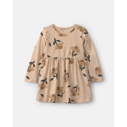 Toddler Girl Floral Long-Sleeve Dress - Tan | Carter's