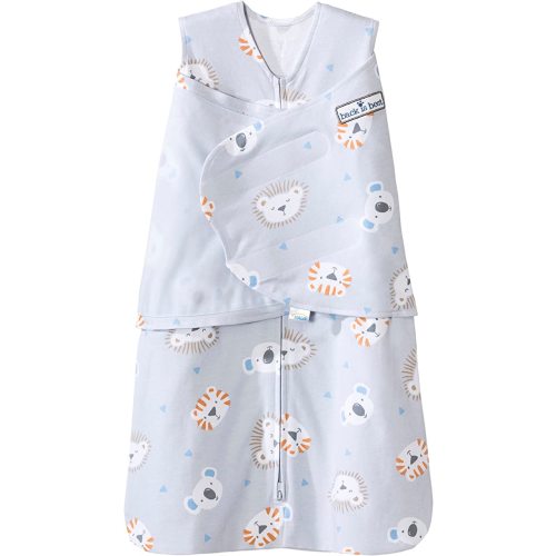 HALO 100% Cotton Sleepsack Swaddle, 3-Way Adjustable Wearable Blanket, TOG 1.5, Multicolor Lions, Tigers, and Bears, Newborn - Newborn (Pack of 1)