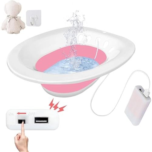 Electric Sitz Bath,Sitz Bath for Hemorrhoids, Sitz Bath for Toilet Seat, Sitz Bath for Postpartum Care,Collapsible Sits Bath Kit for Women,Easy to Store,Wide Seat,Deeper Bowl (Electric Flusher Pink)