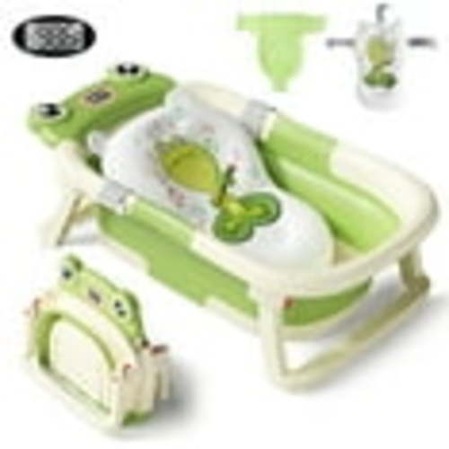 CshidWorld Collapsible Baby Bathtub, Baby Bath Tub with Soft Cushion+Baby Tub Sling & Thermometer, Baby Bathtub Newborn to Toddler 0-36 Months, Portable Travel Baby Tub, Green