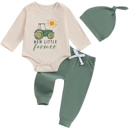Newborn Baby Boy Tractor Clothes Cotton Funny Letter Bodysuit+Truck Leggings Hat Farm Baby Shower Coming Home Outfit