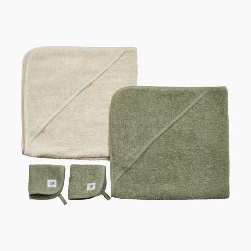 Tiny Kind Organic Bath and Towel Spa 4 Piece Set - Desert Sage/Antique White, 0-24 M
