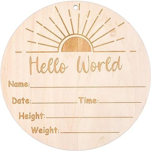 1Pc Baby Announcement Sign, Double-sided Boho Sun Wooden Baby Name Sign for Baby Hand and Footprints Birth Announcement Sign for Hospital New Baby Boy and Girl Photo Prop Shower Keepsakes Gift - Sun style - 1 piece set