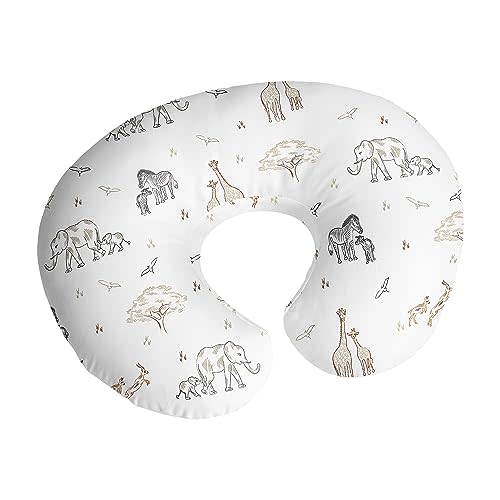 Sweet Jojo Designs Jungle Safari Animals Boy Girl Gender Neutral Nursing Pillow Cover Baby Breastfeeding Slipcover Infant Newborn Nursery Bottle Pillowcase(Pillow NOT Included) - Taupe Elephant Zebra