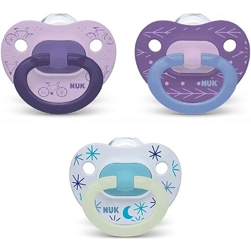NUK | Orthodontic Pacifiers | Purple | 18-36 Months | Glows in The Dark | Best Pacifier for Breastfed Babies | BPA Free | Shaped to Soothe Just Like Mom | Value Pack,3-Pack